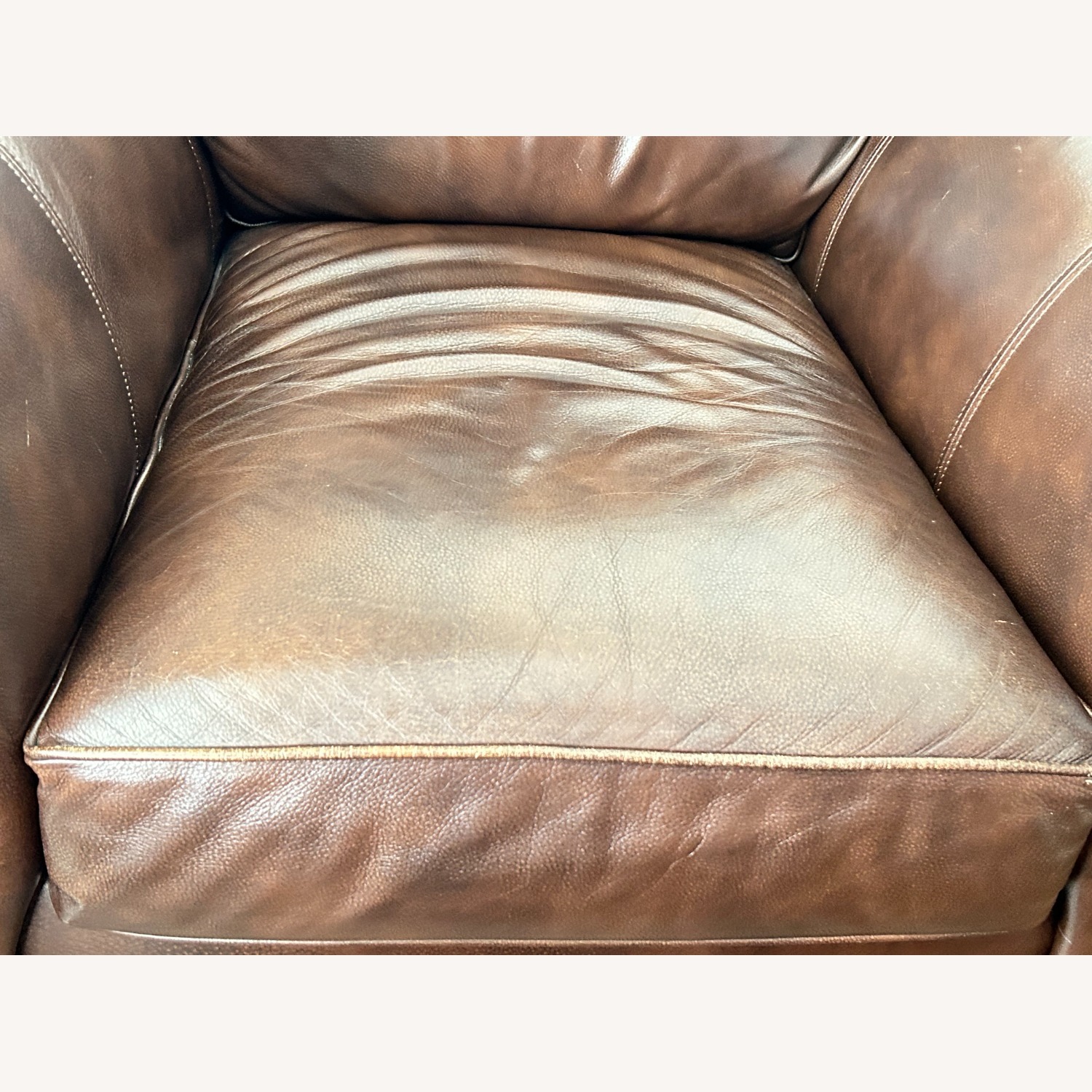 Ethan Allen Dark Brown Leather Armchair & Ottoman - image-5