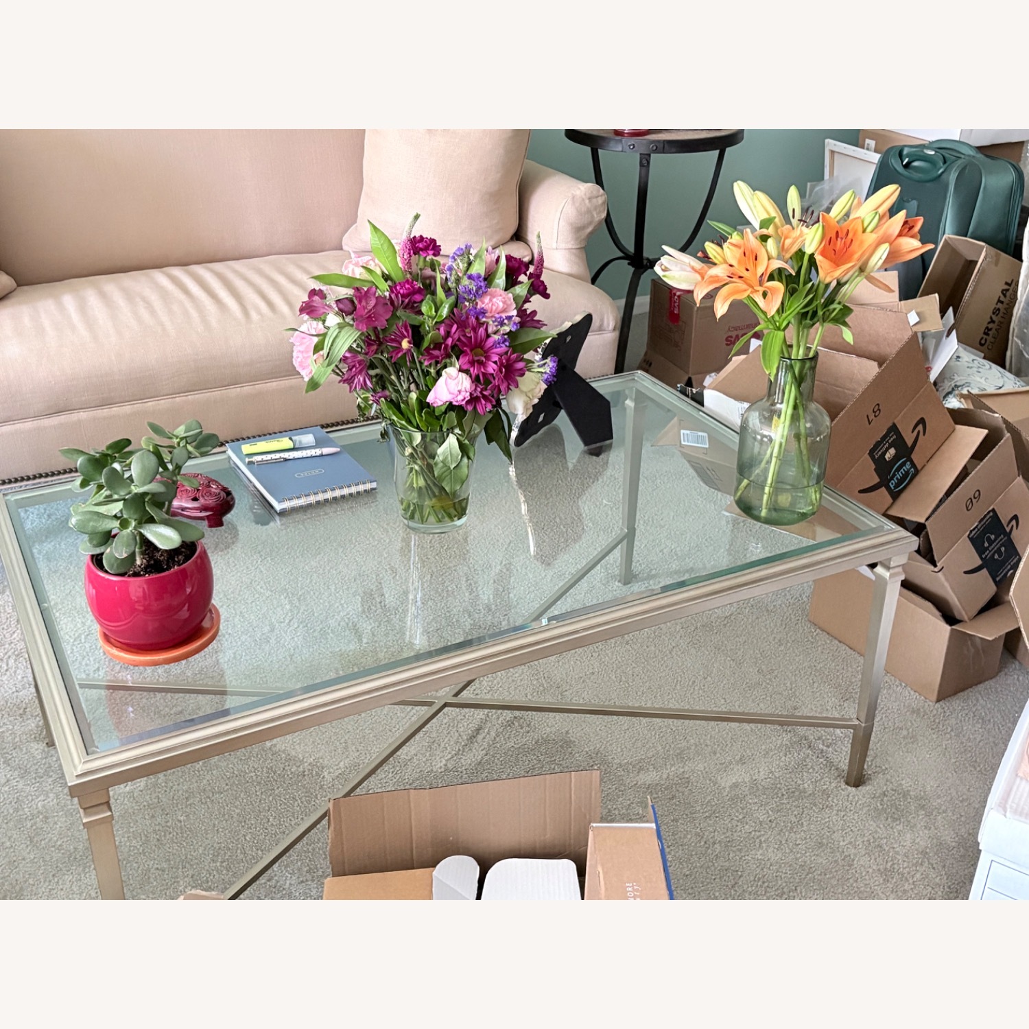 Ethan Allen Josie Gold Glass Coffee Table - image-1