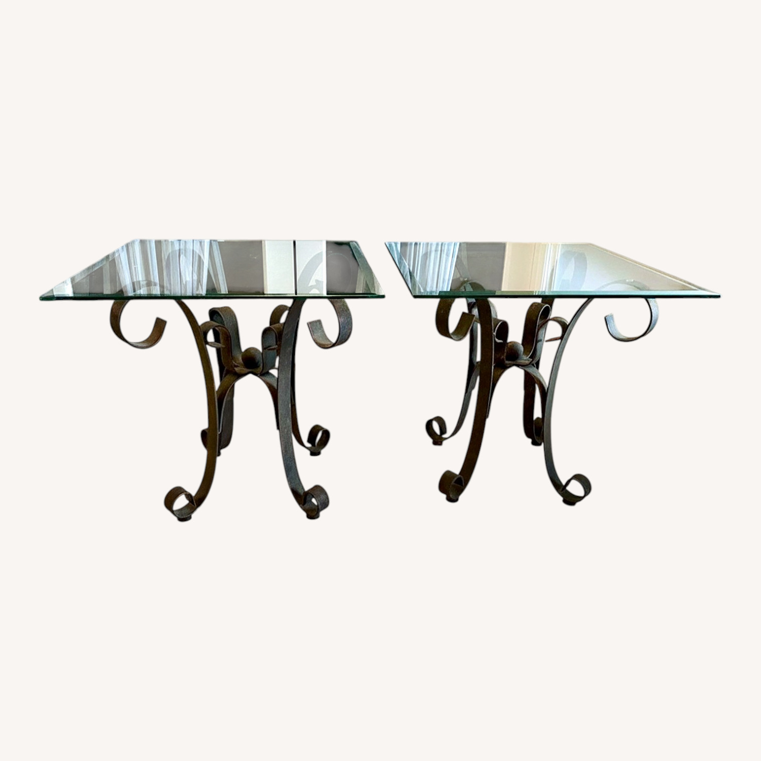 Matching Wrought Iron & Glass Side Tables - image-0