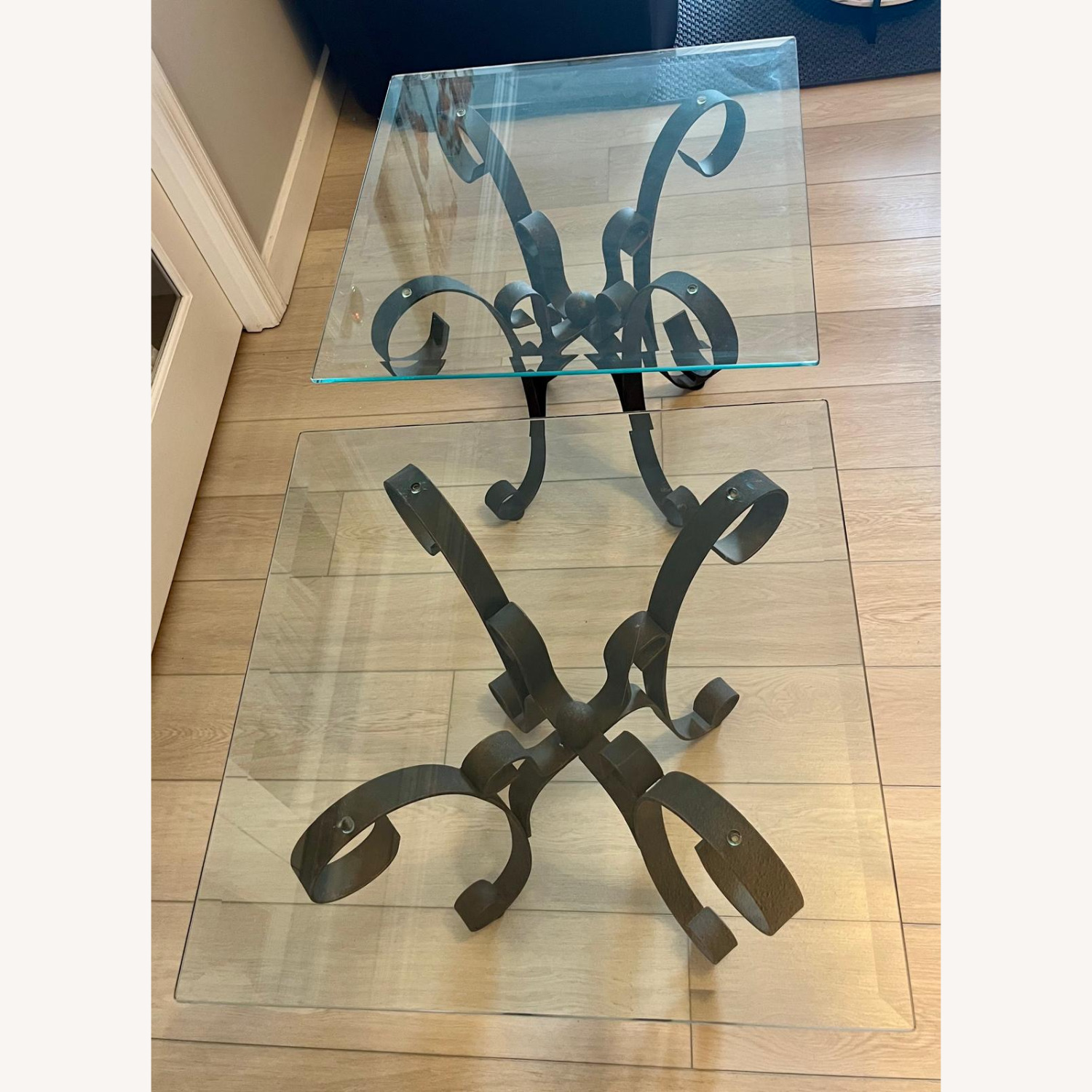 Matching Wrought Iron & Glass Side Tables - image-2