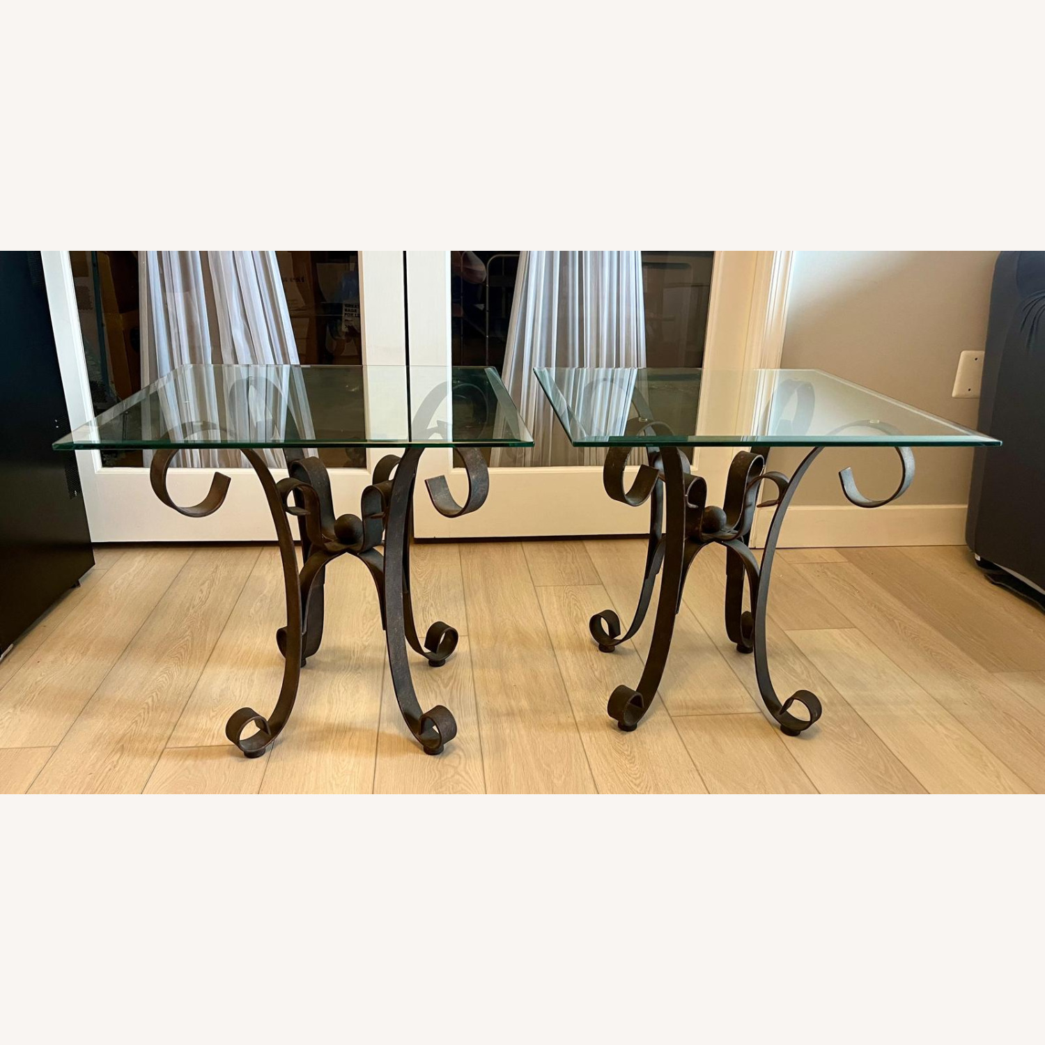 Matching Wrought Iron & Glass Side Tables - image-1