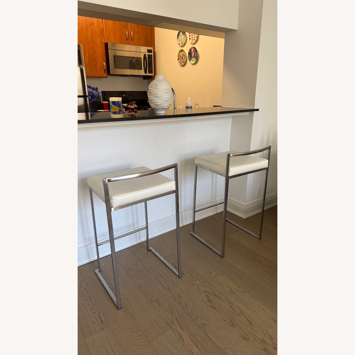 Bed Bath & Beyond White Leather Dining Chairs - image-2