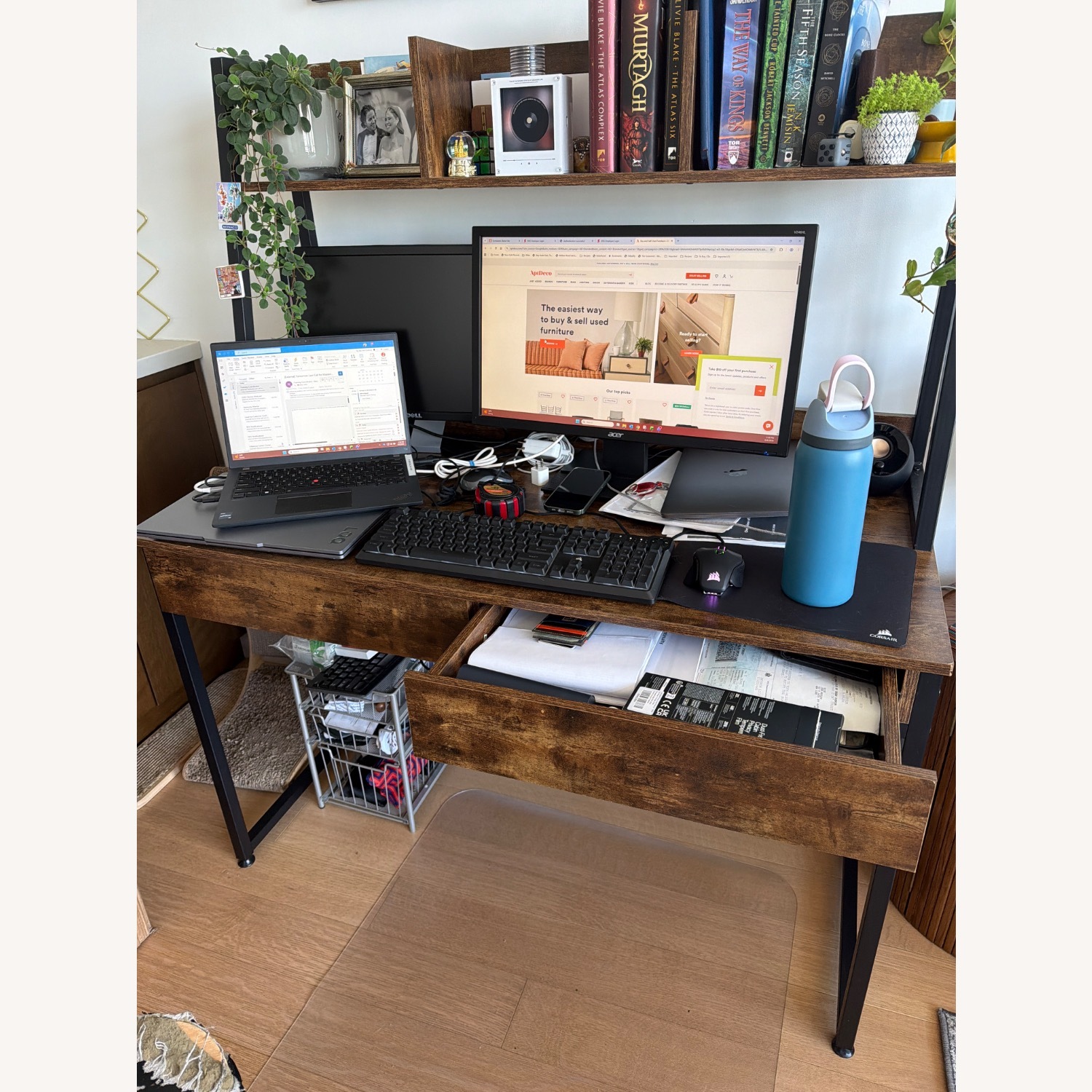 Dark Brown Wood Desk - image-5