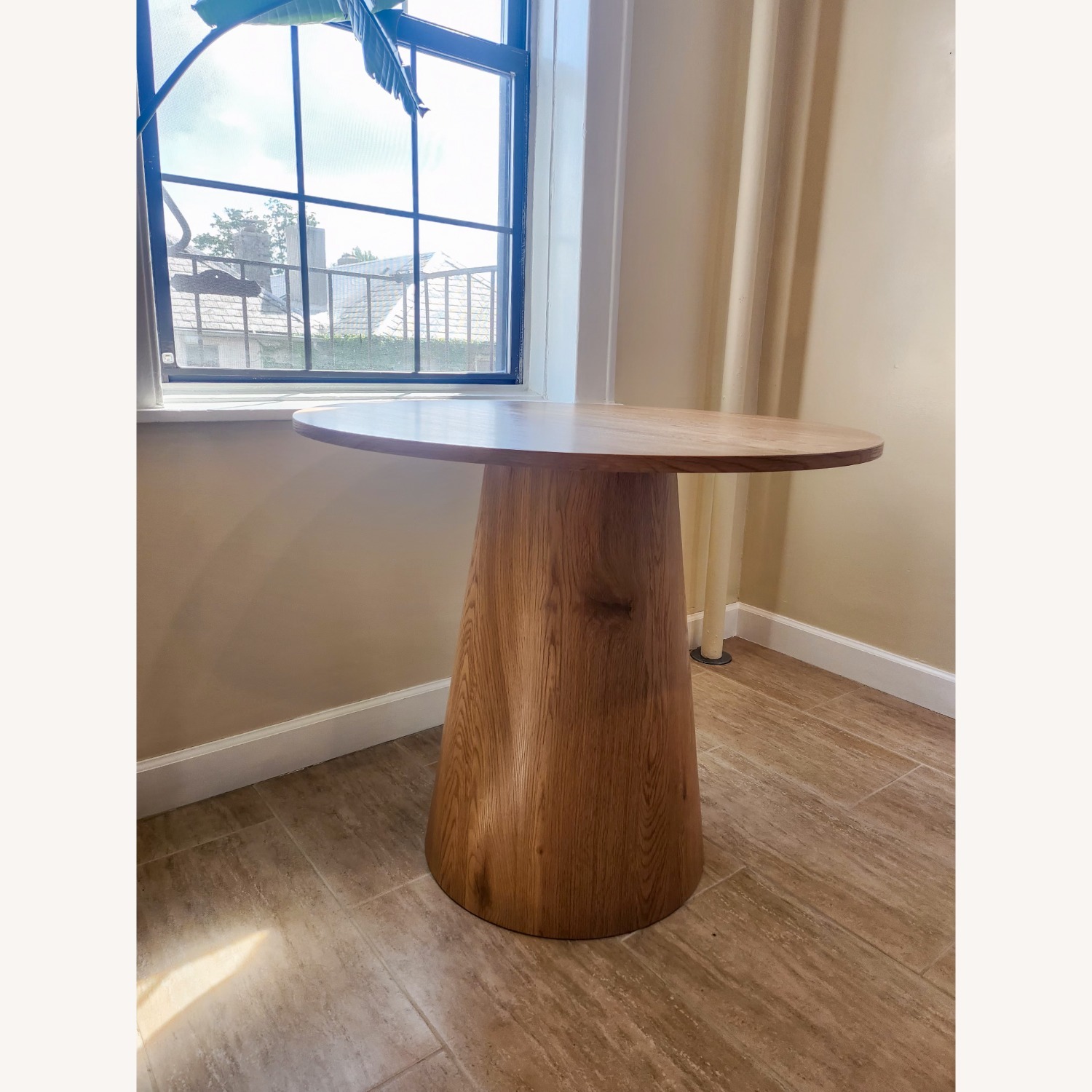 Modern Round Oak Pedestal Dining Table - image-2
