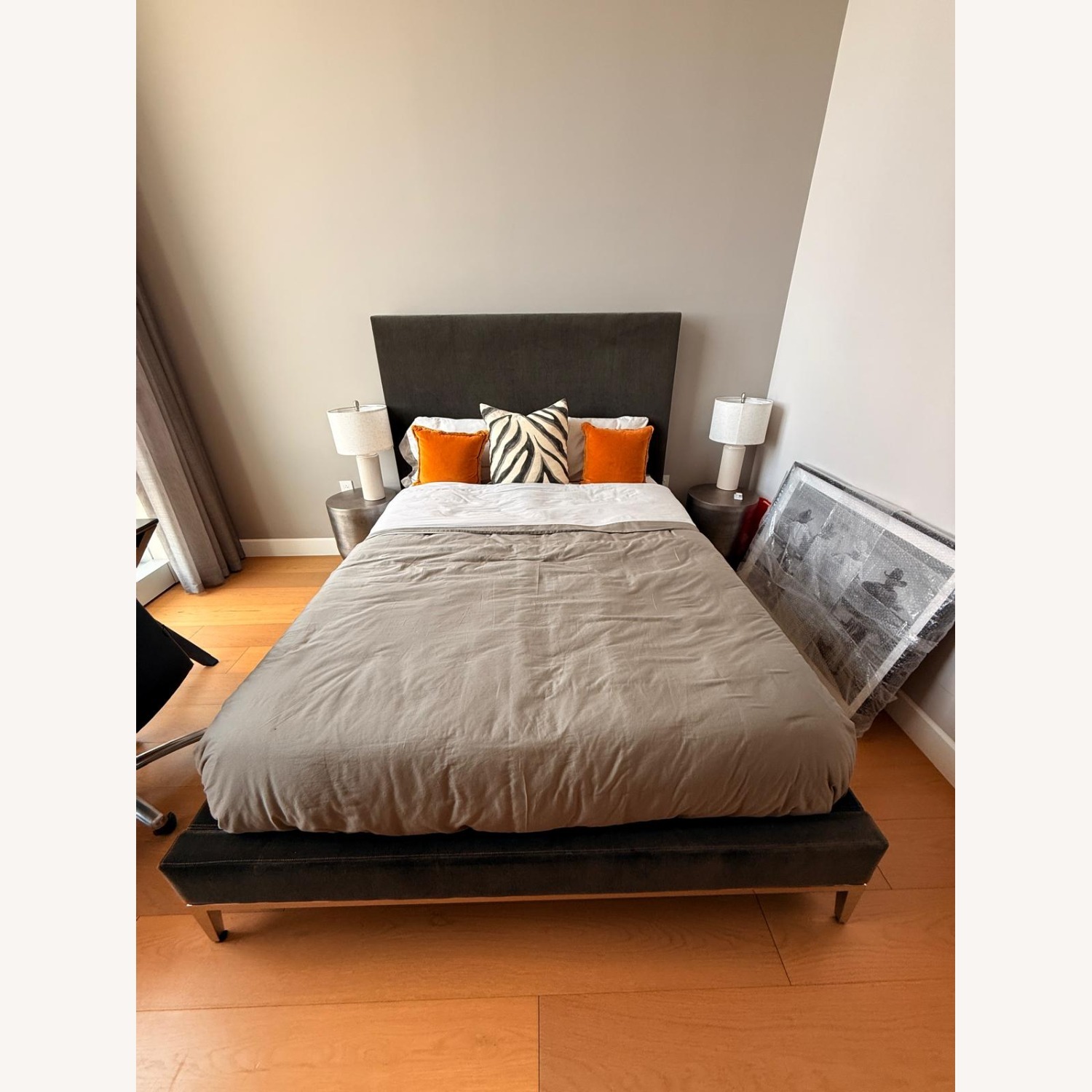 Restoration Hardware Dark Gray Velvet Queen Bed - image-2