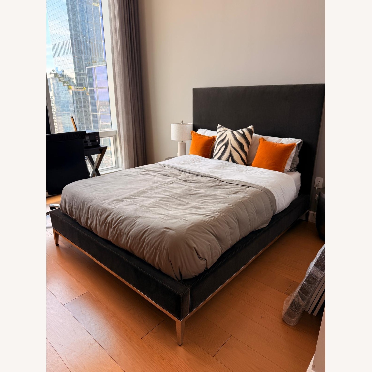 Restoration Hardware Dark Gray Velvet Queen Bed - image-1