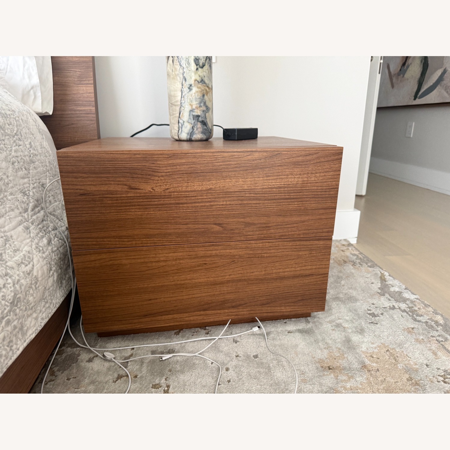 Lazzoni Stone Dark Brown Wood Nightstands - image-1