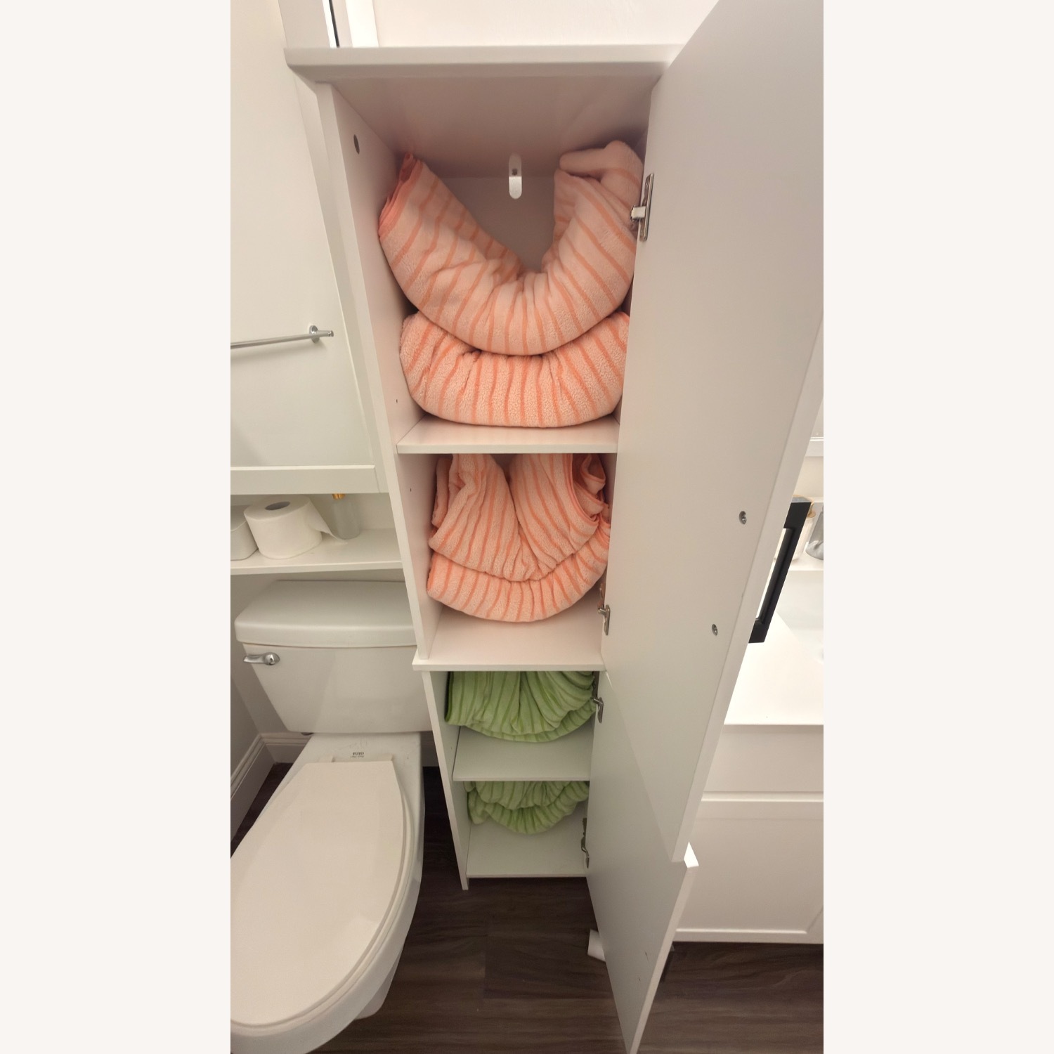 White Wood Towel Cabinet - image-2