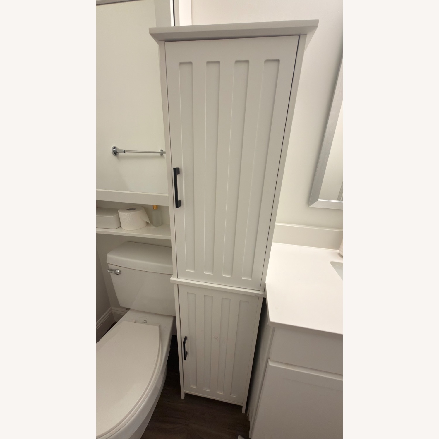 White Wood Towel Cabinet - image-1