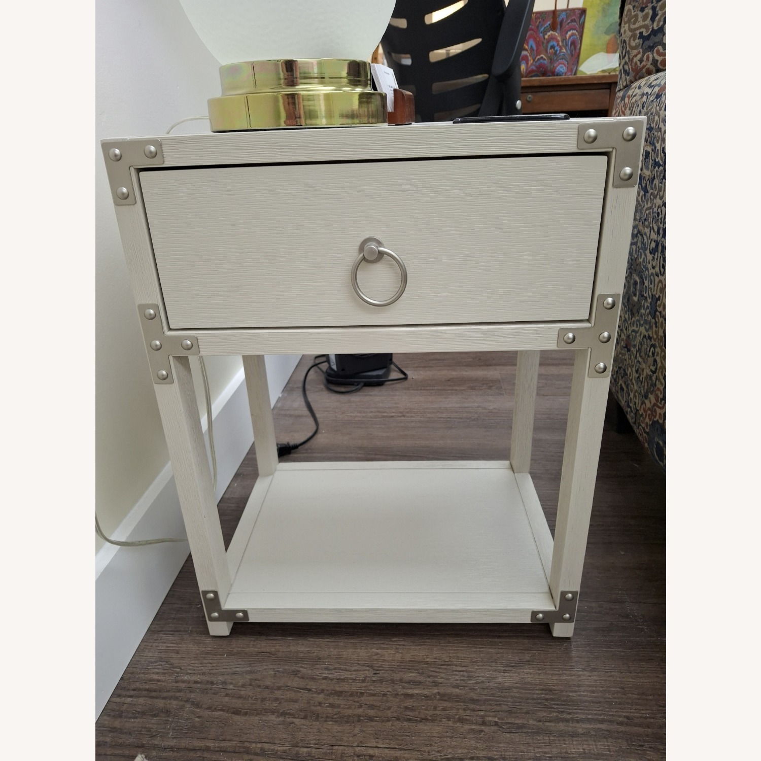 White Wood Side Table with Silver Metal Trim - image-6
