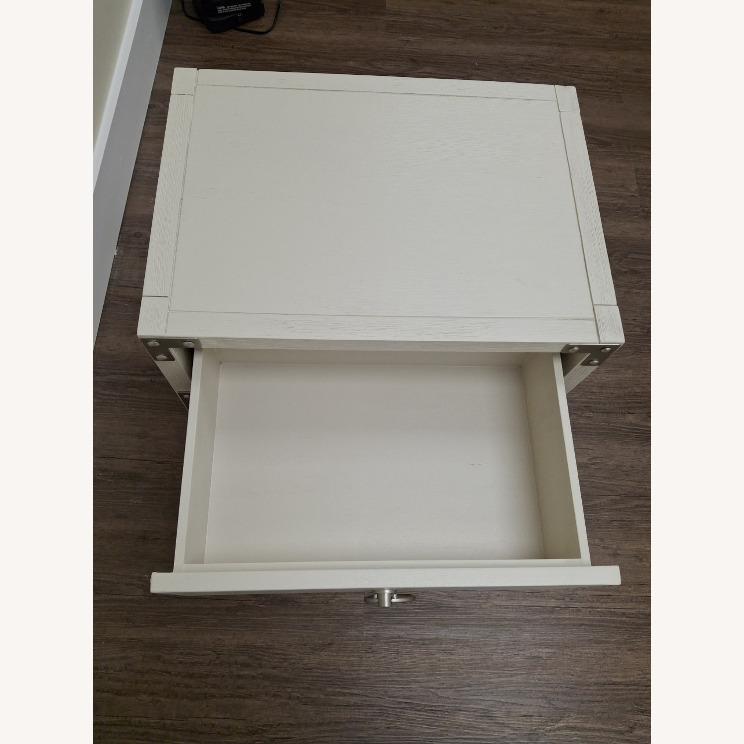 White Wood Side Table with Silver Metal Trim - image-3