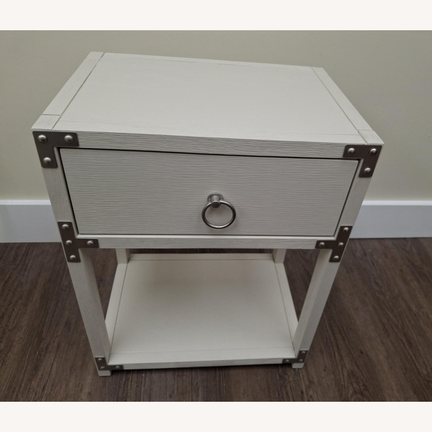 White Wood Side Table with Silver Metal Trim - image-1