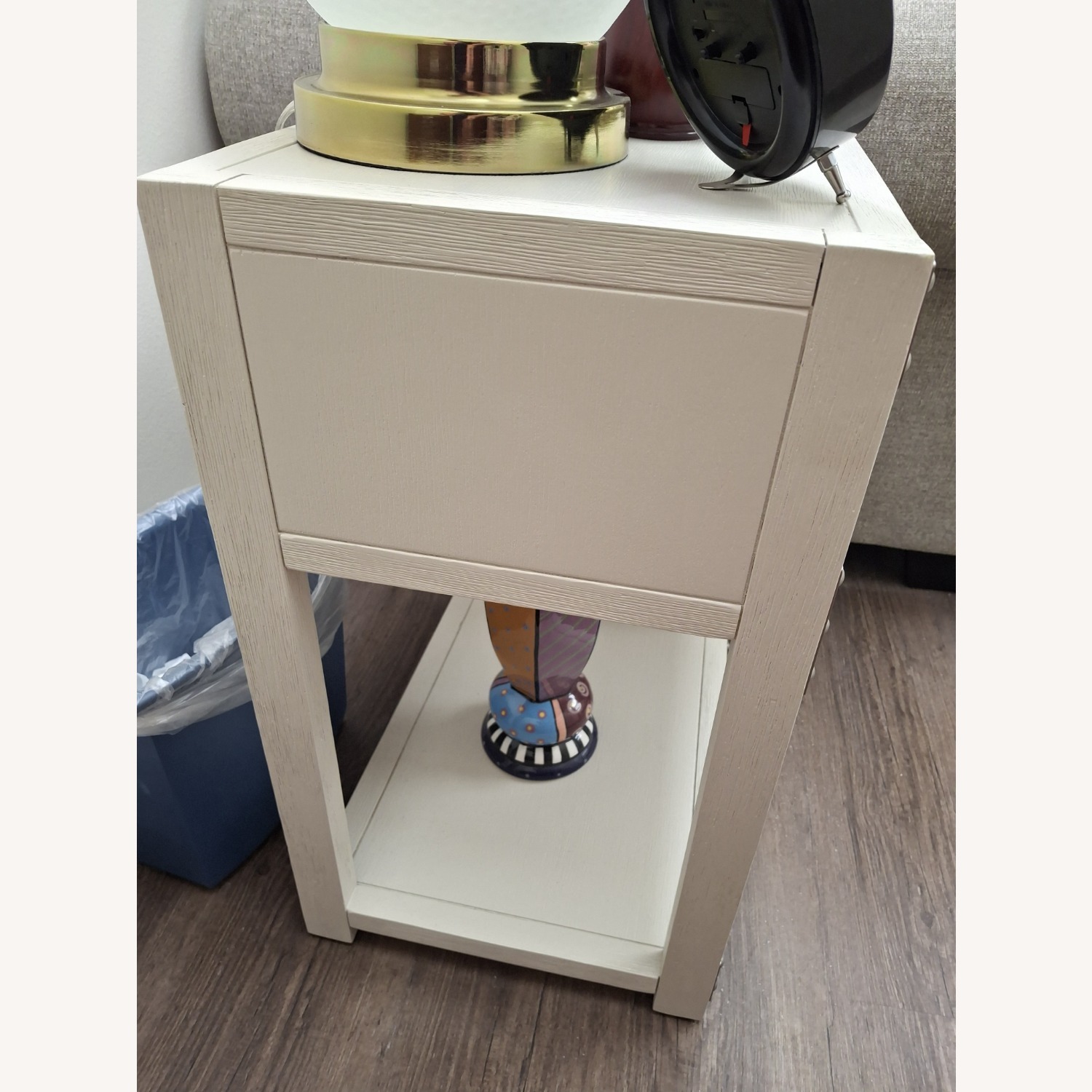 White Wood Side Table with Silver Metal Trim - image-5