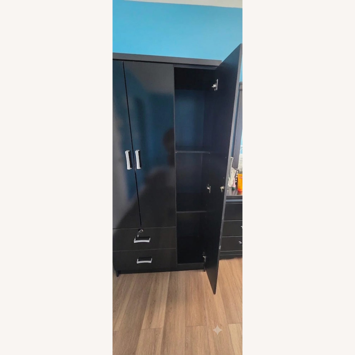 Black 3-Door Wardrobe (Cupboard) with Drawers - image-2