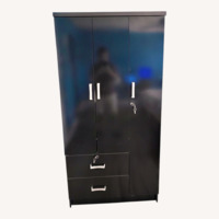 Black 3-Door Wardrobe (Cupboard) with Drawers