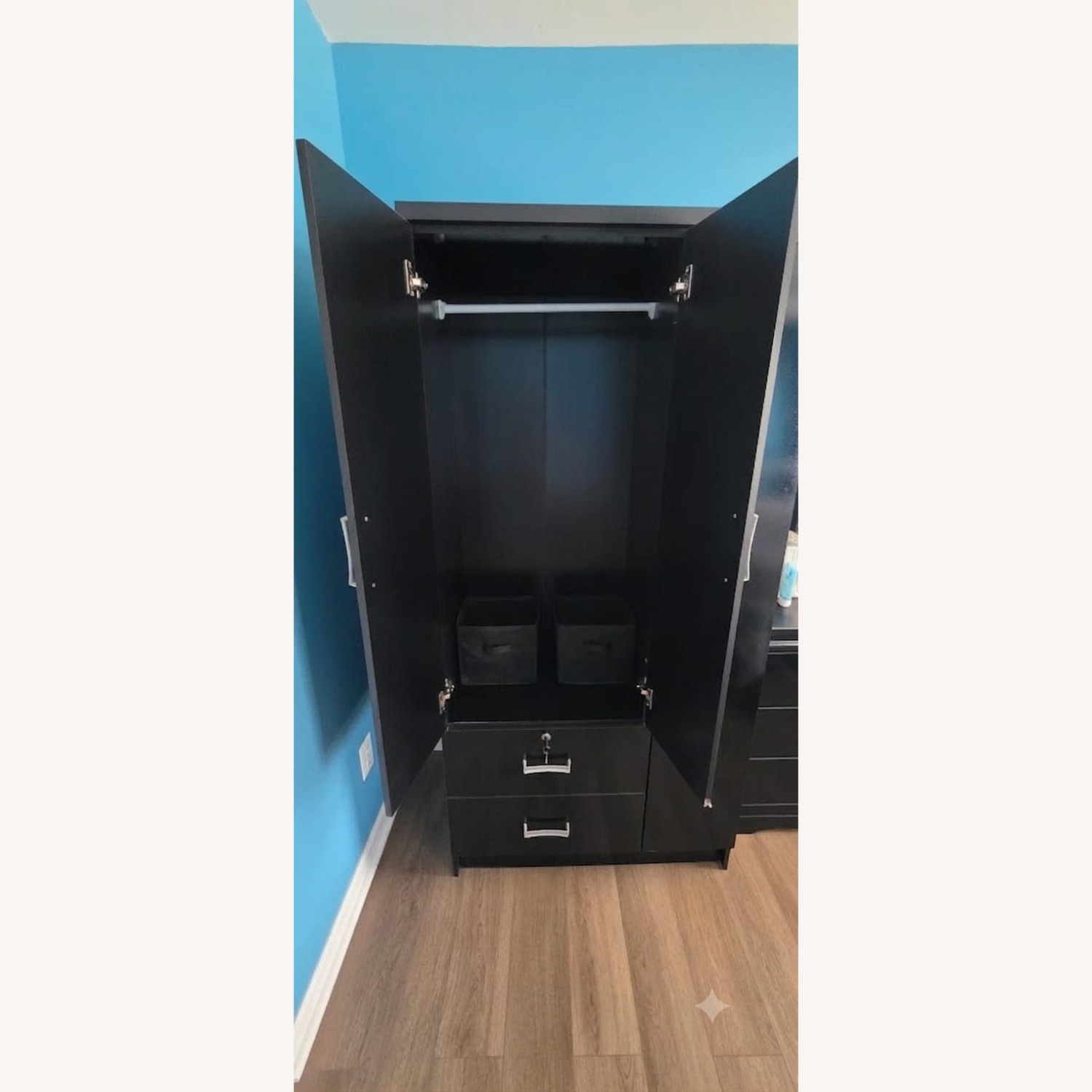 Black 3-Door Wardrobe (Cupboard) with Drawers - image-1