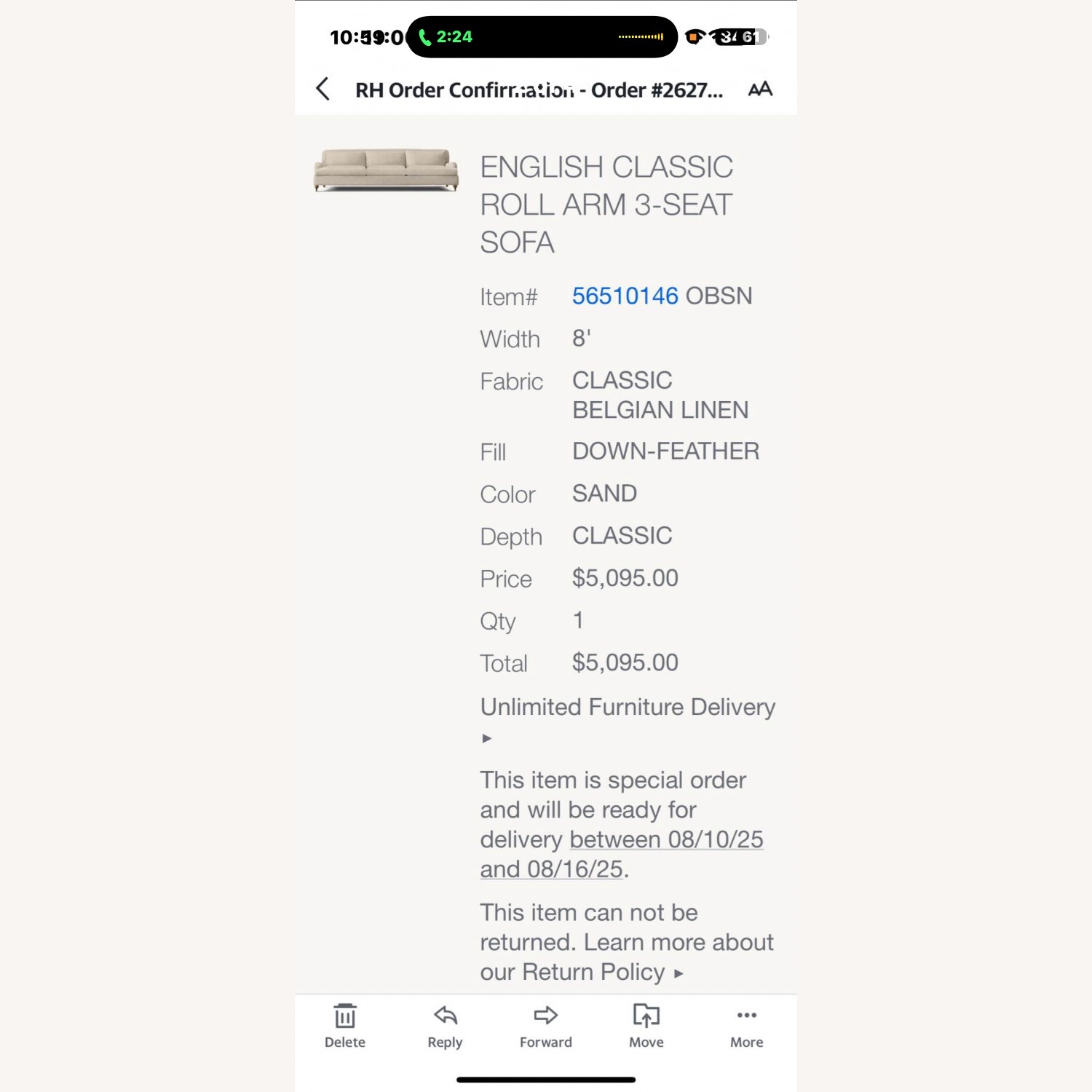 Restoration Hardware English Roll Arm Sofa - image-3