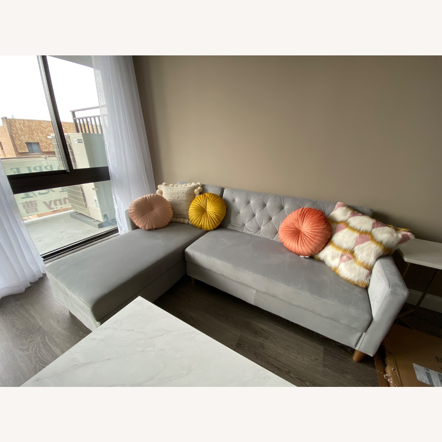Light Gray Velvet 2 Piece Storage Sectional - image-1