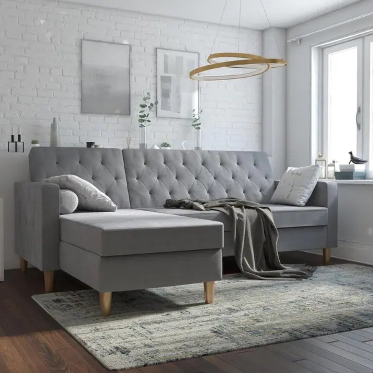 Light Gray Velvet 2 Piece Storage Sectional - image-6