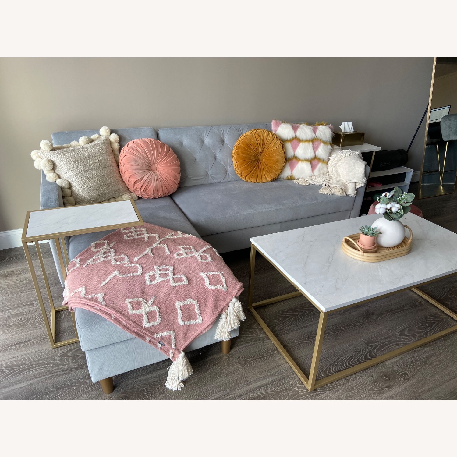 Light Gray Velvet 2 Piece Storage Sectional - image-2