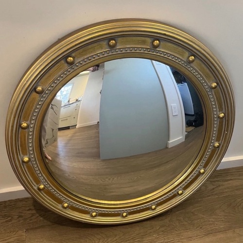 Used Ballard Designs Gold Convex Mirror for sale on AptDeco