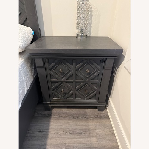 Used Raymour & Flanigan Brighton Blue Wood Nightstands for sale on AptDeco