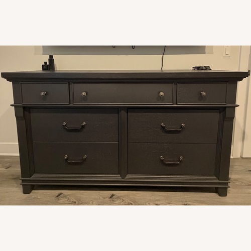 Used Raymour & Flanigan Brighton Blue Wood Dresser for sale on AptDeco