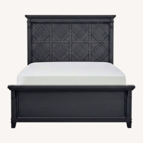 Used Raymour & Flanigan Brighton Blue Wood Queen Bed for sale on AptDeco
