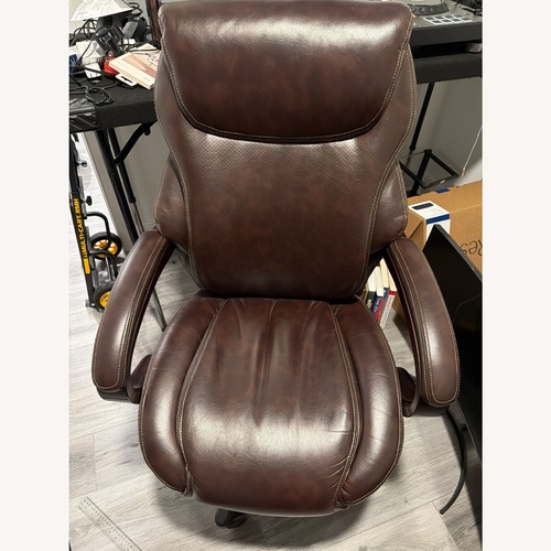 Used Raymour & Flanigan Reinhart Dark Brown Leather Armchair for sale on AptDeco