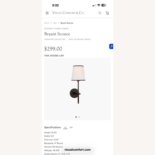 Used Visual Comfort Bryant Sconces for sale on AptDeco