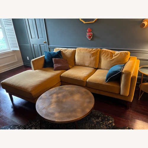 Used Interior Define Gold Velvet 2 Piece Sectional for sale on AptDeco