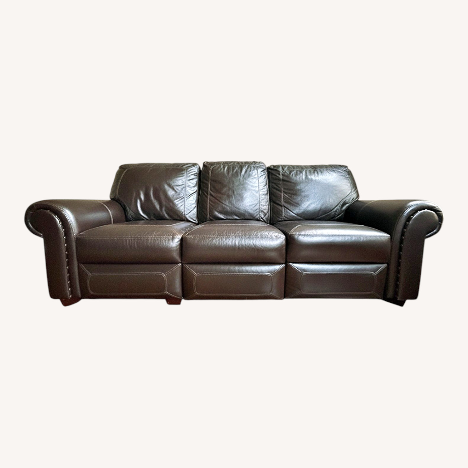 Dark Brown Leather 3+ Seater Sofa - image-5