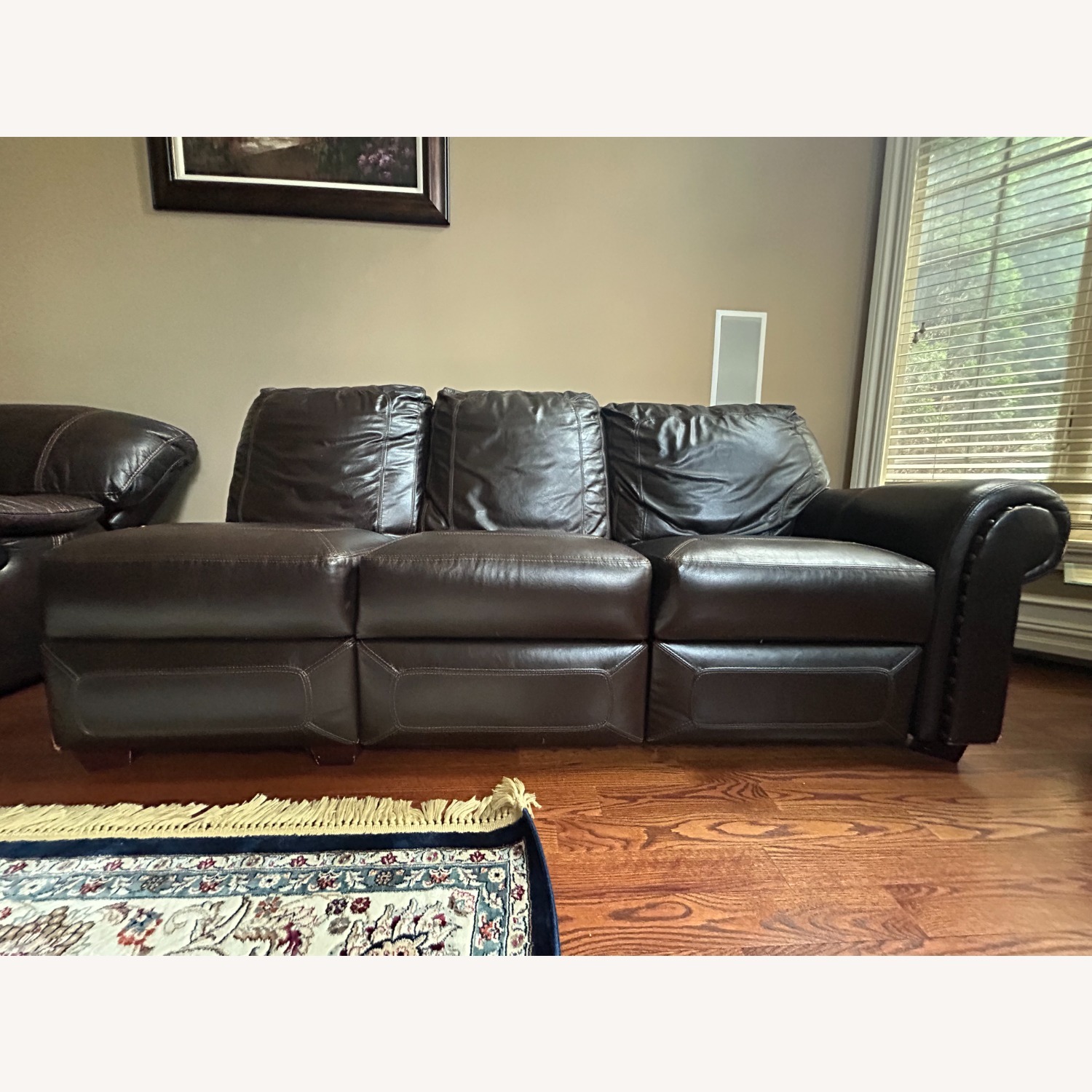Dark Brown Leather 3+ Seater Sofa - image-1