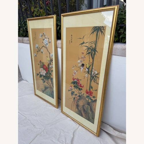 Used Japanese Flower Scrolls in Gold Frames for sale on AptDeco