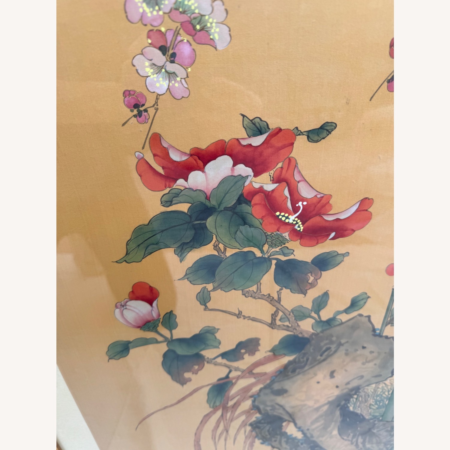 Japanese Flower Scrolls in Gold Frames - image-6