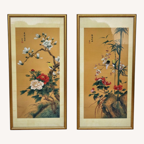Used Japanese Flower Scrolls in Gold Frames for sale on AptDeco