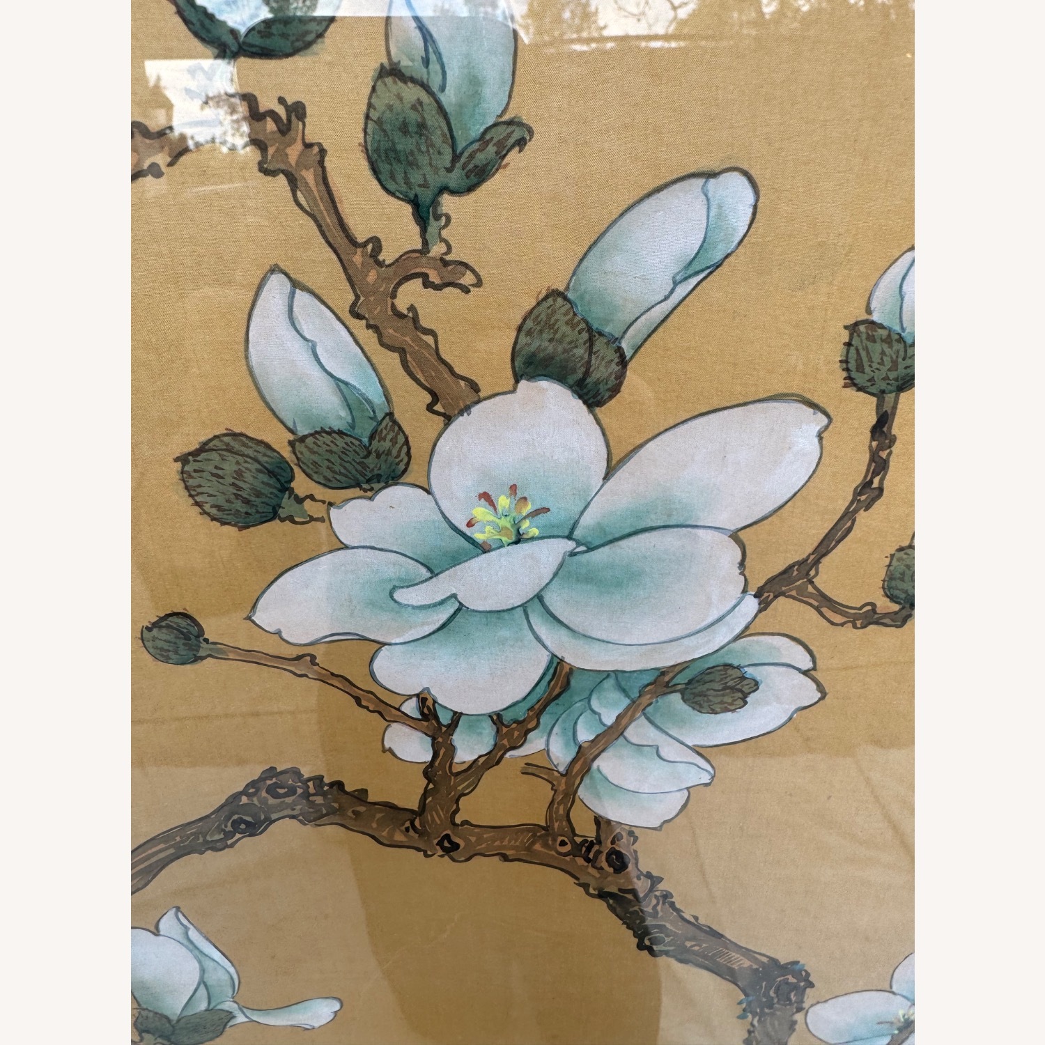 Japanese Flower Scrolls in Gold Frames - image-4