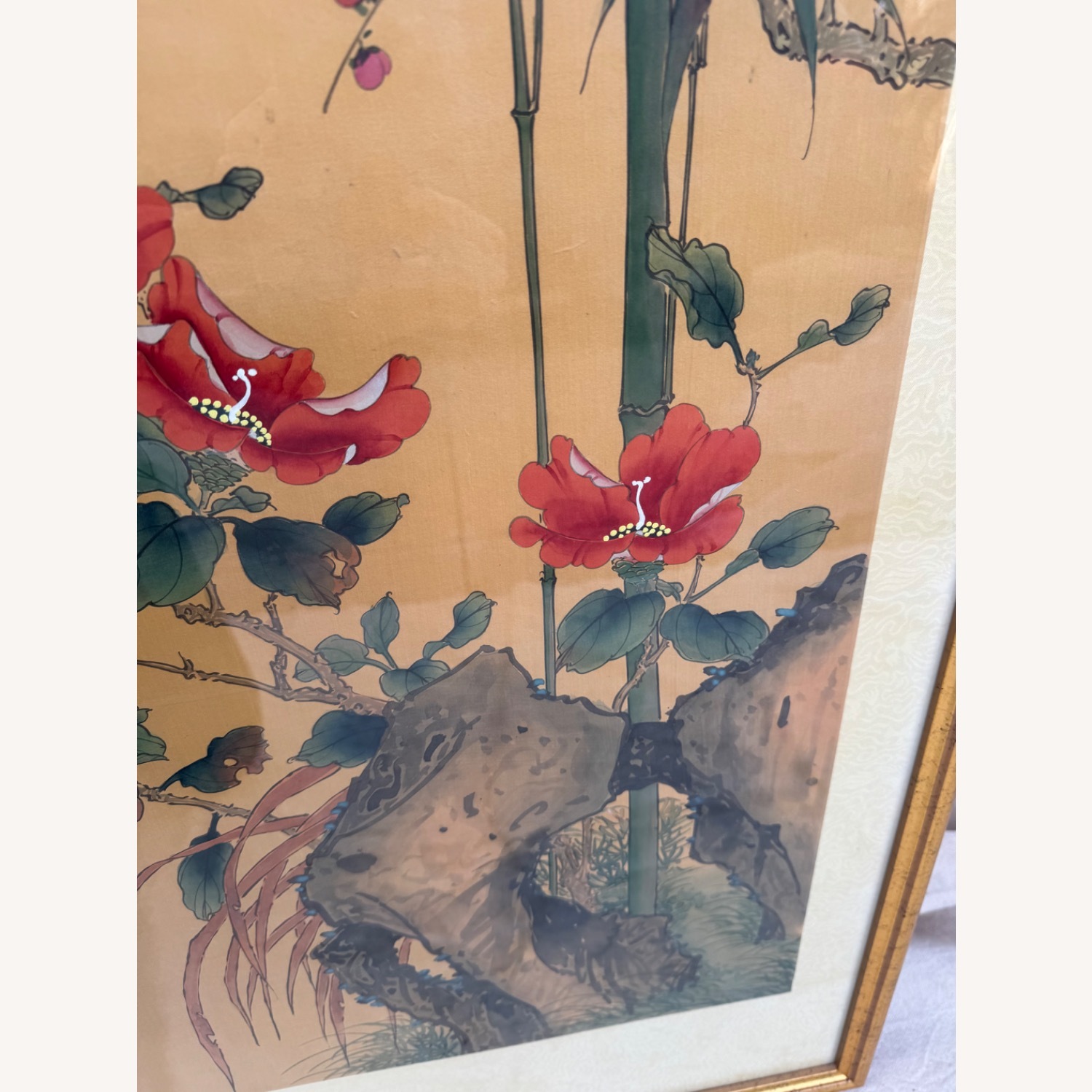 Japanese Flower Scrolls in Gold Frames - image-7