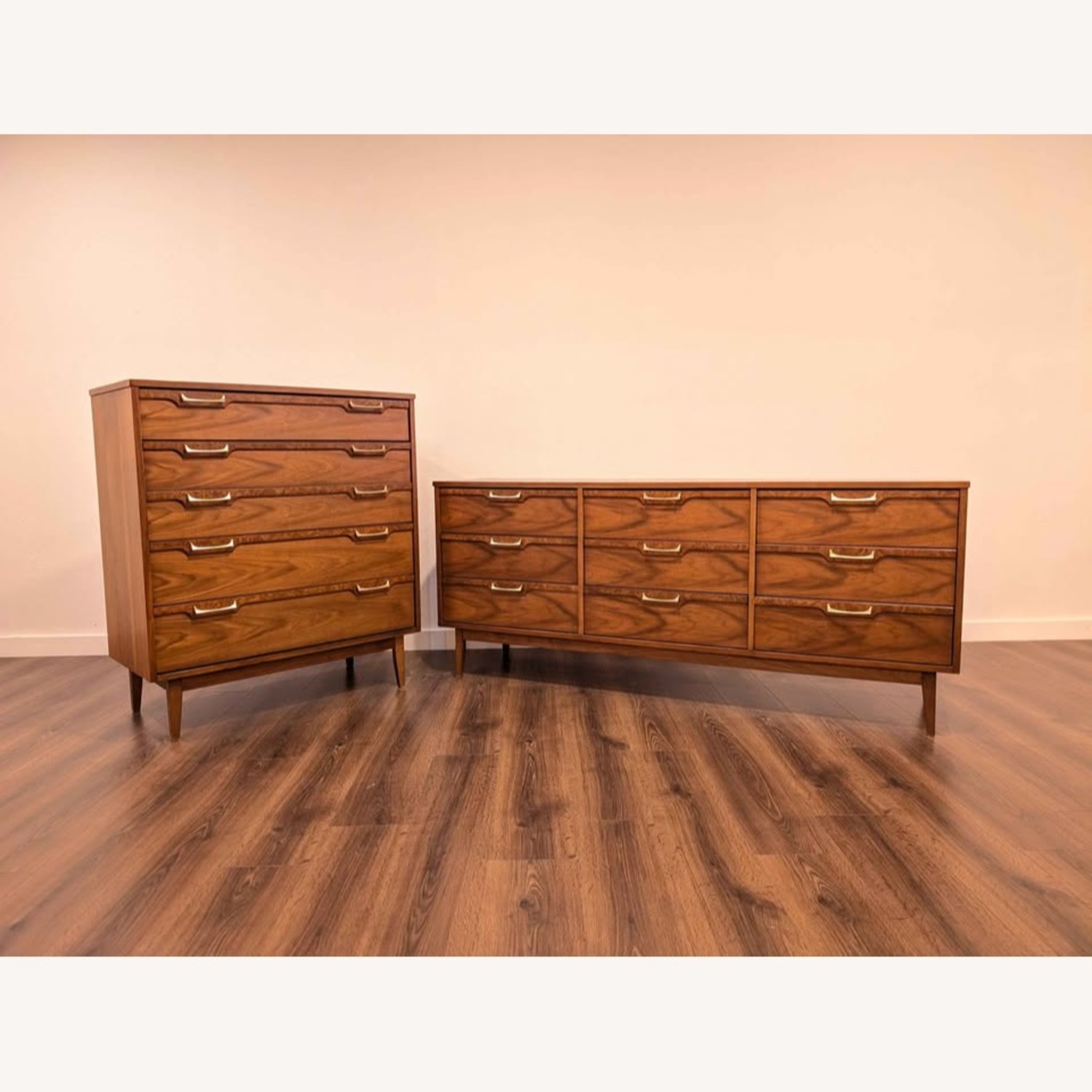 MCM Walnut 9 Drawer Lowboy Dresser Broyhill Lenoir - image-10