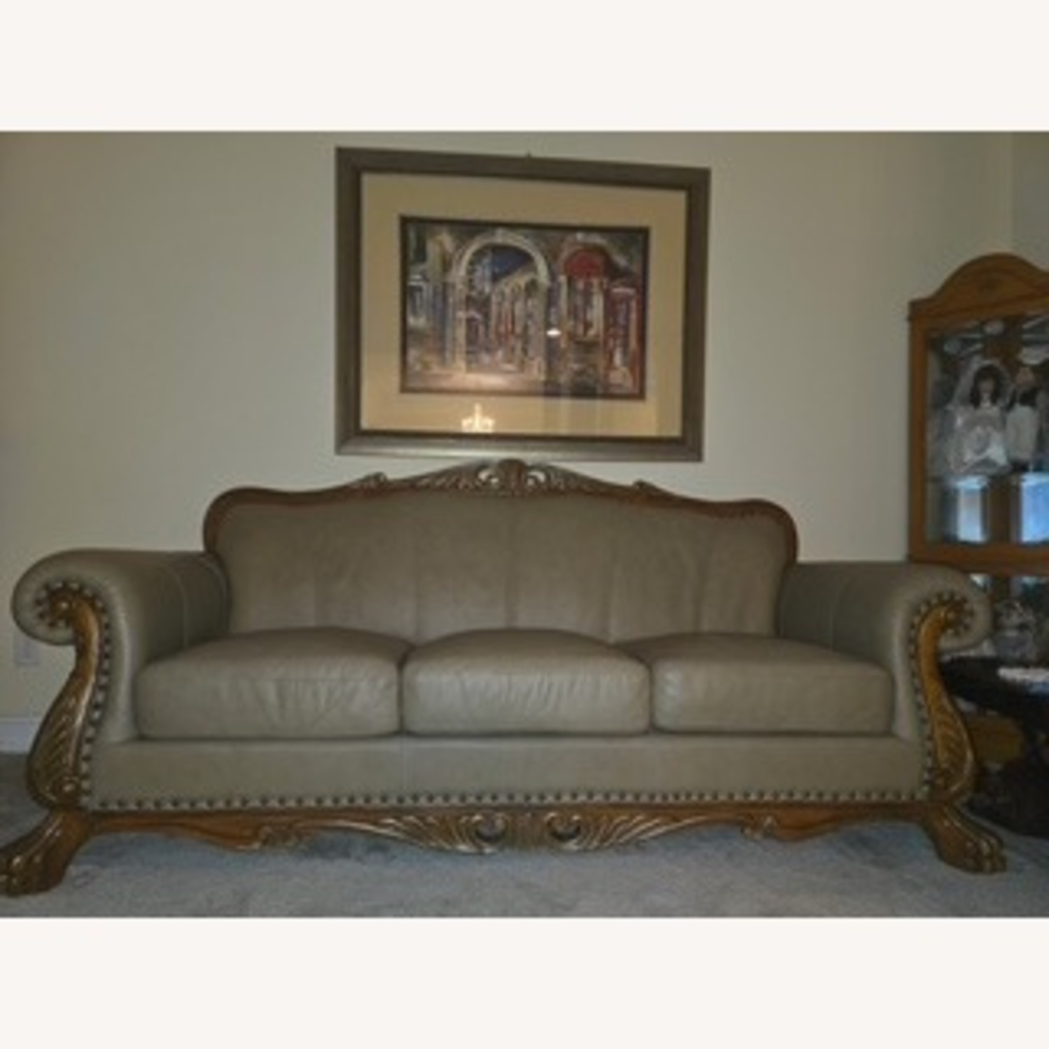 Havertys Traditional Leather Sofa - image-1