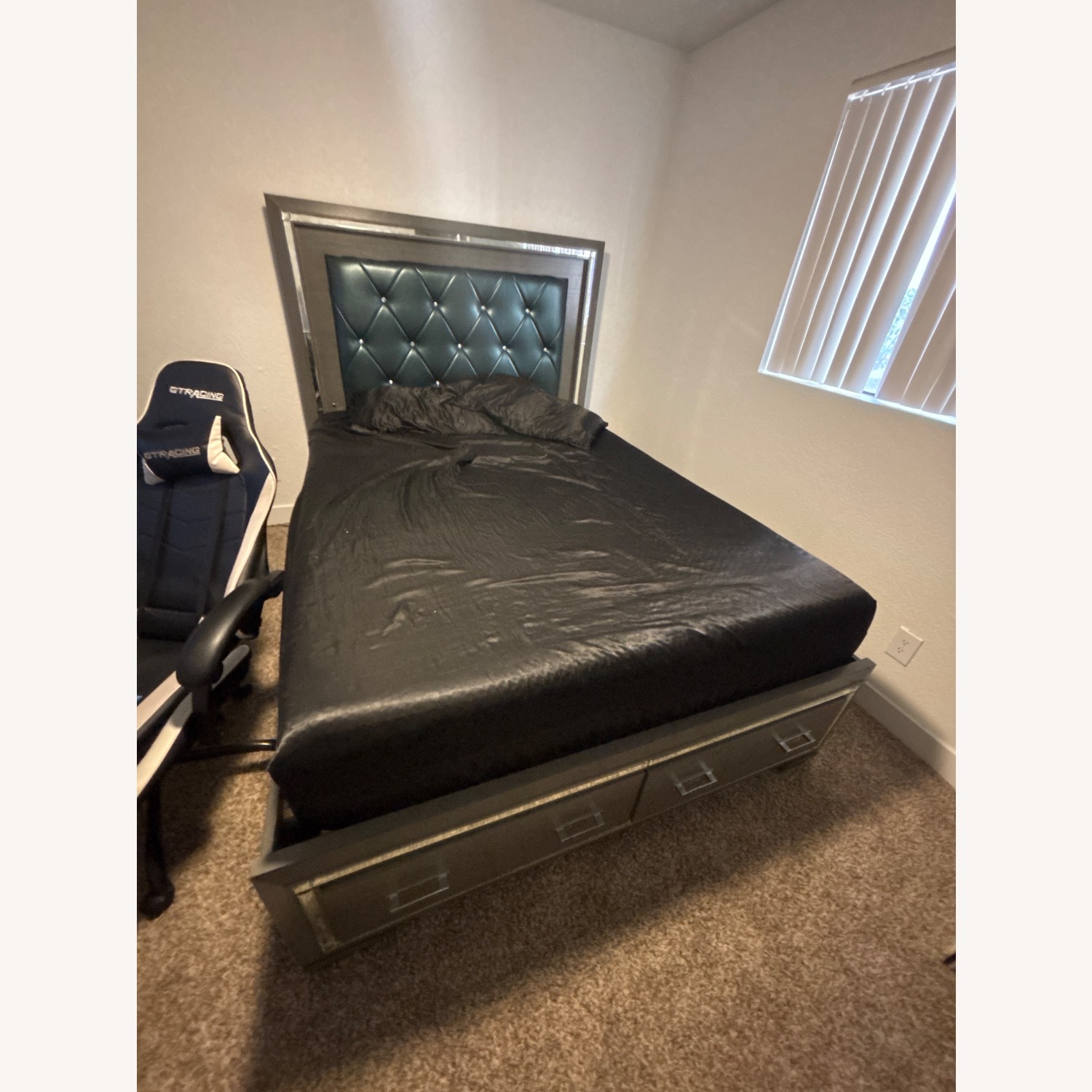 Light Gray Wood Queen Bed - image-1