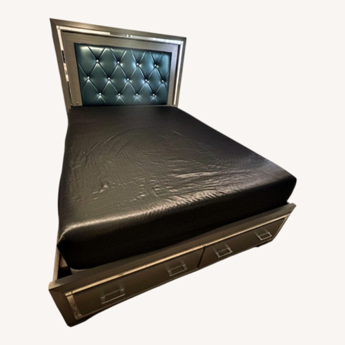 Used Light Gray Wood Queen Bed for sale on AptDeco