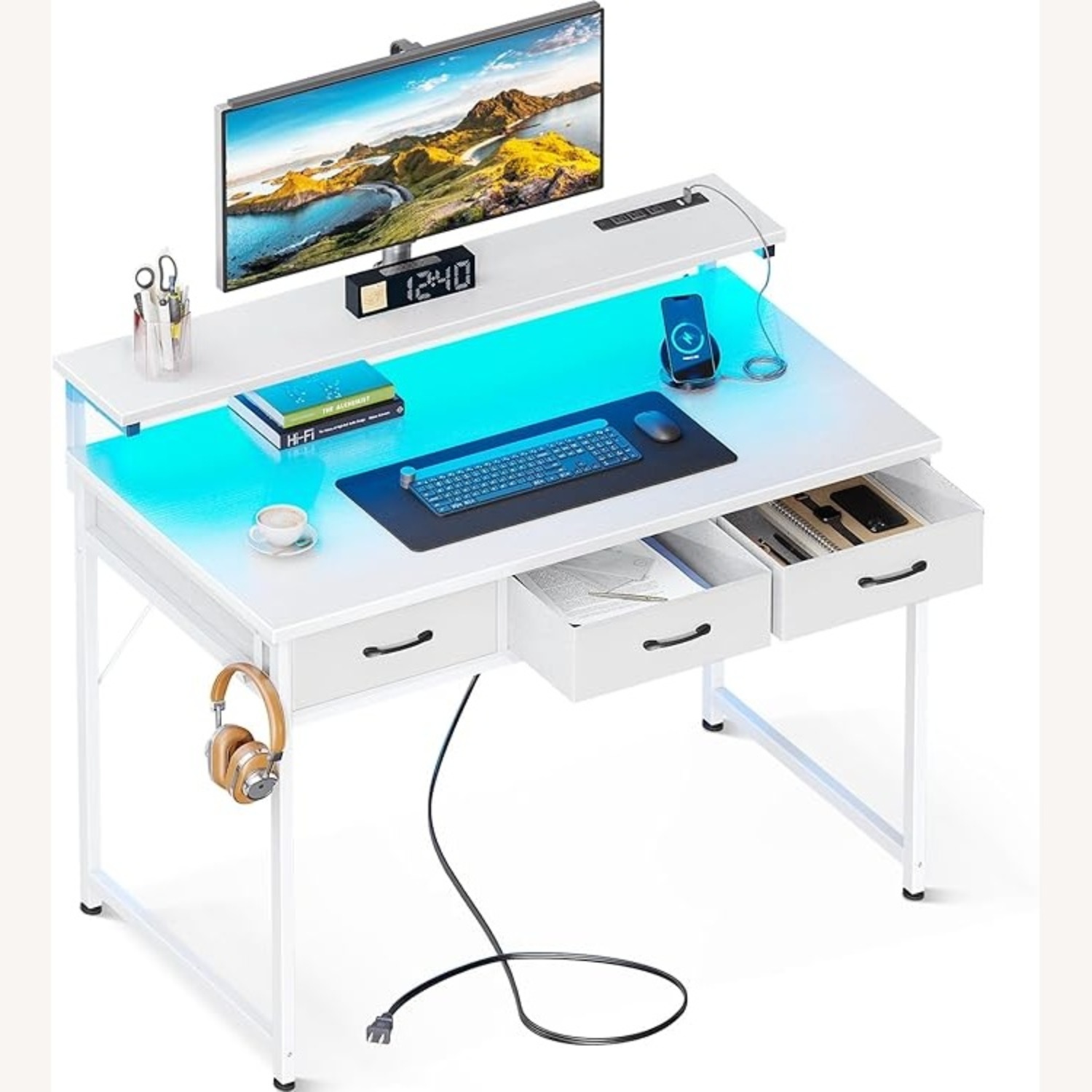 Comp Desk W Adj Monitor Stand, LED Lights - image-4