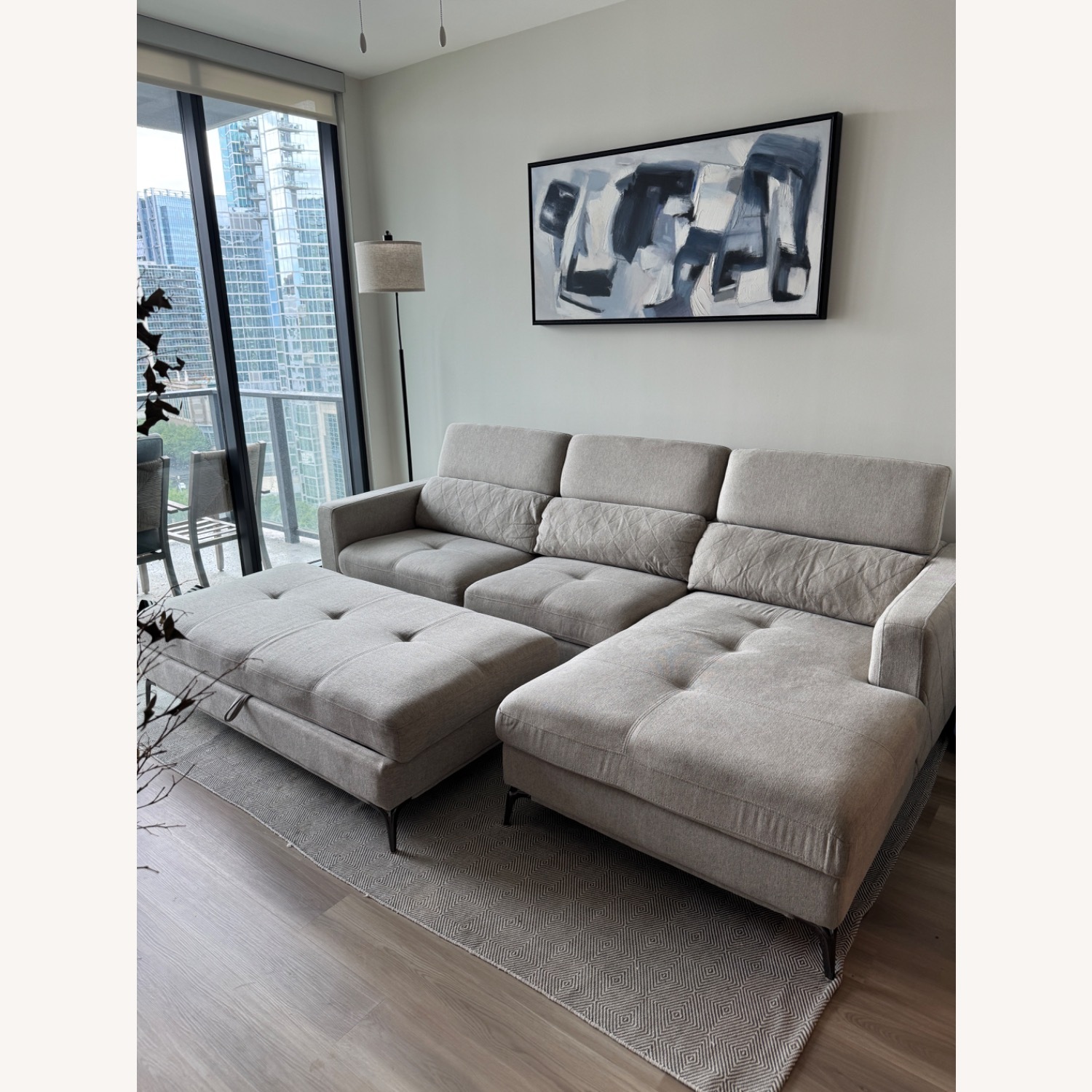 Modern Gray Fabric Sectional Sofa with Ottoman - image-1
