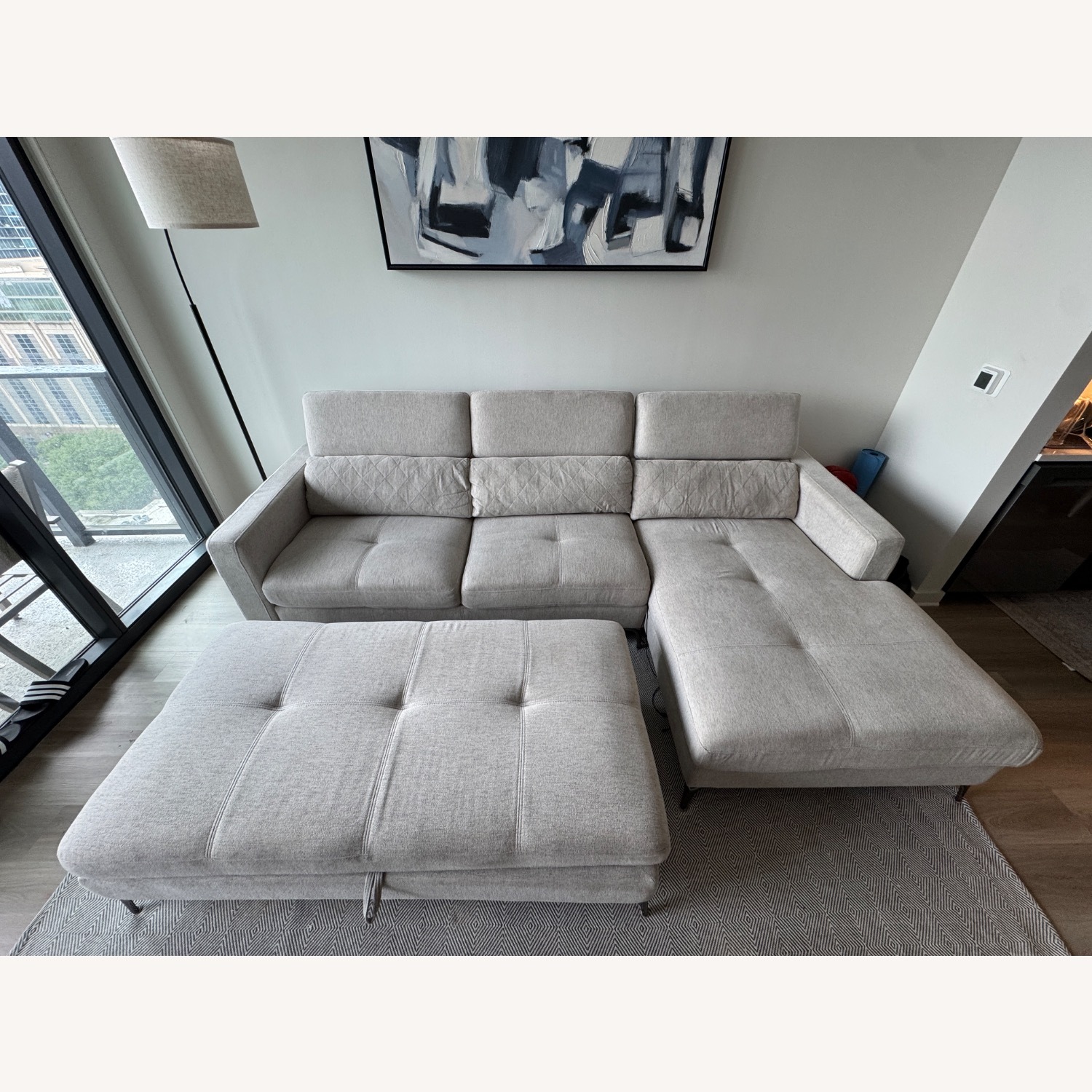 Modern Gray Fabric Sectional Sofa with Ottoman - image-2