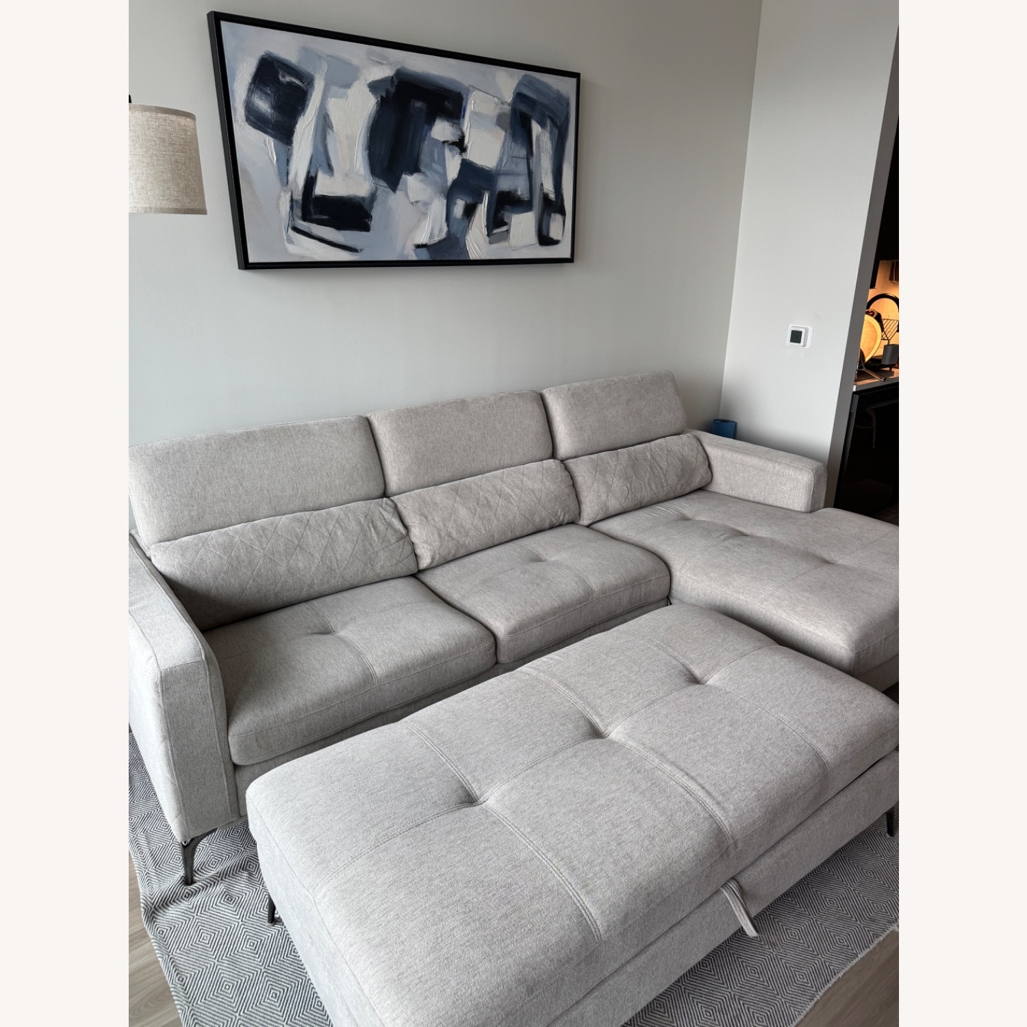 Modern Gray Fabric Sectional Sofa with Ottoman - image-3