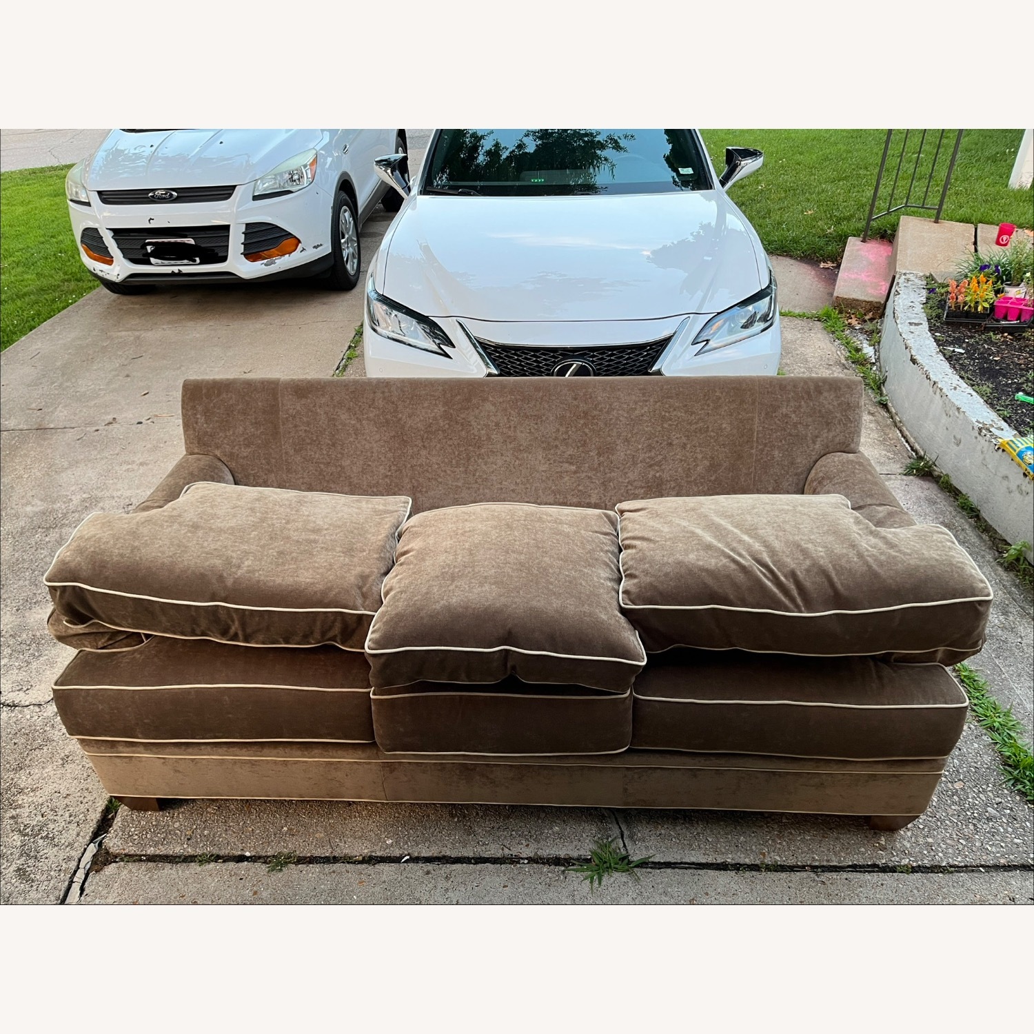 Brown Velvet 3+ Seater Sofa - image-7