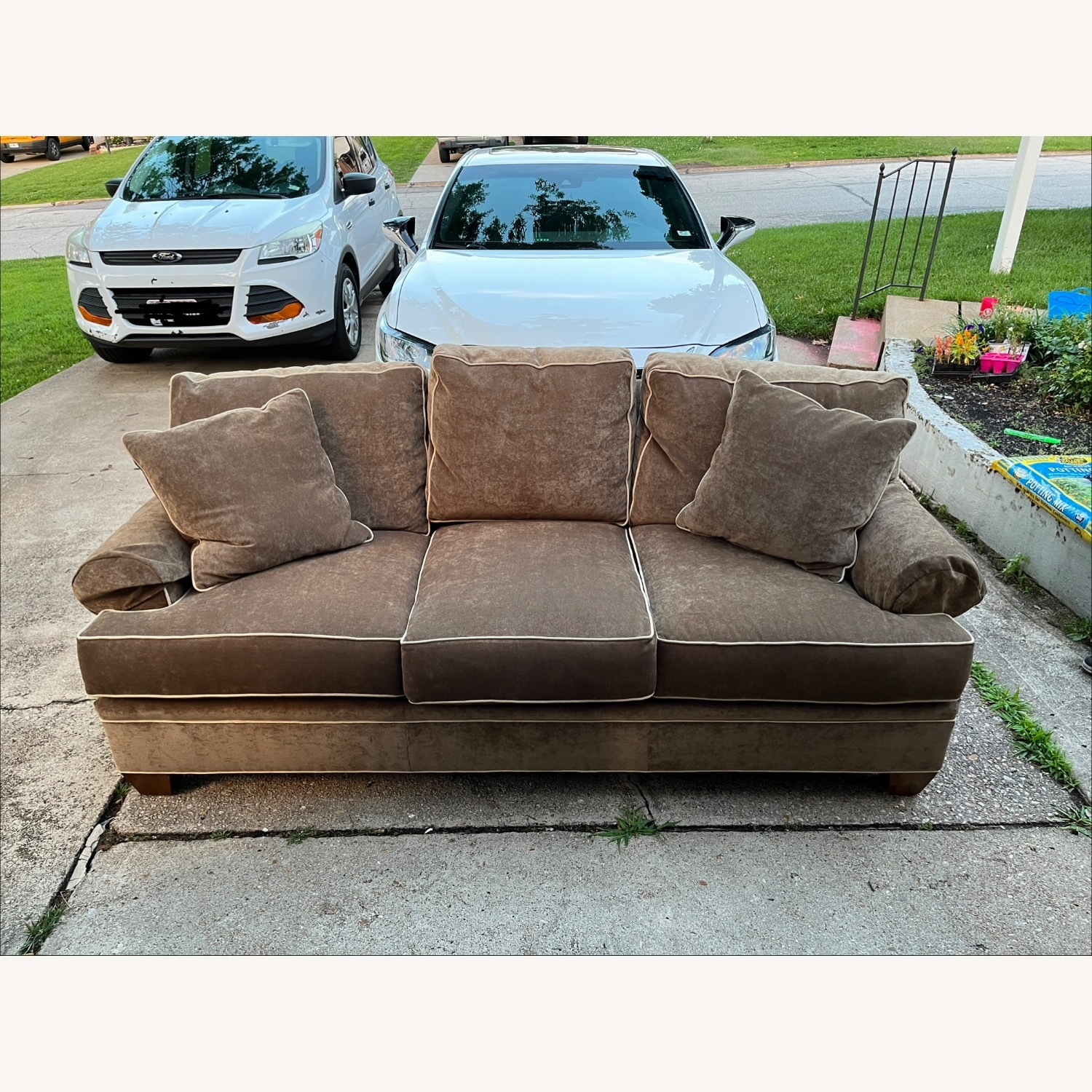 Brown Velvet 3+ Seater Sofa - image-8