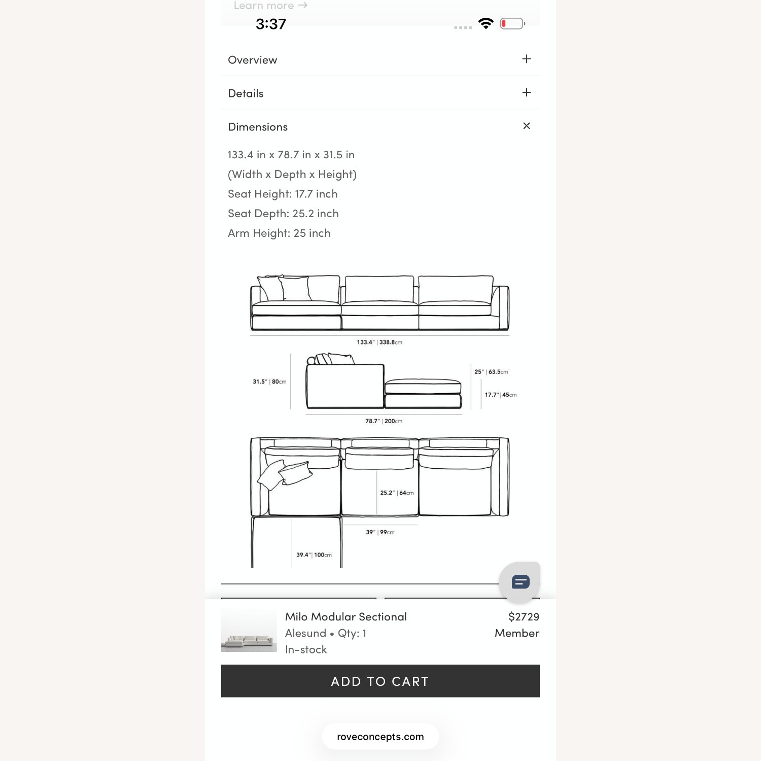 Rove Concepts Milo White Fabric 3+ Piece Sectional - image-3