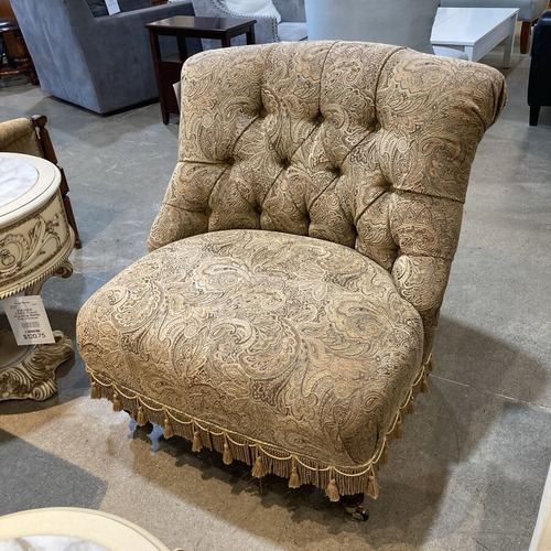 Used Boudoir Tufted Chair On Casters w Ottoman Chair for sale on AptDeco